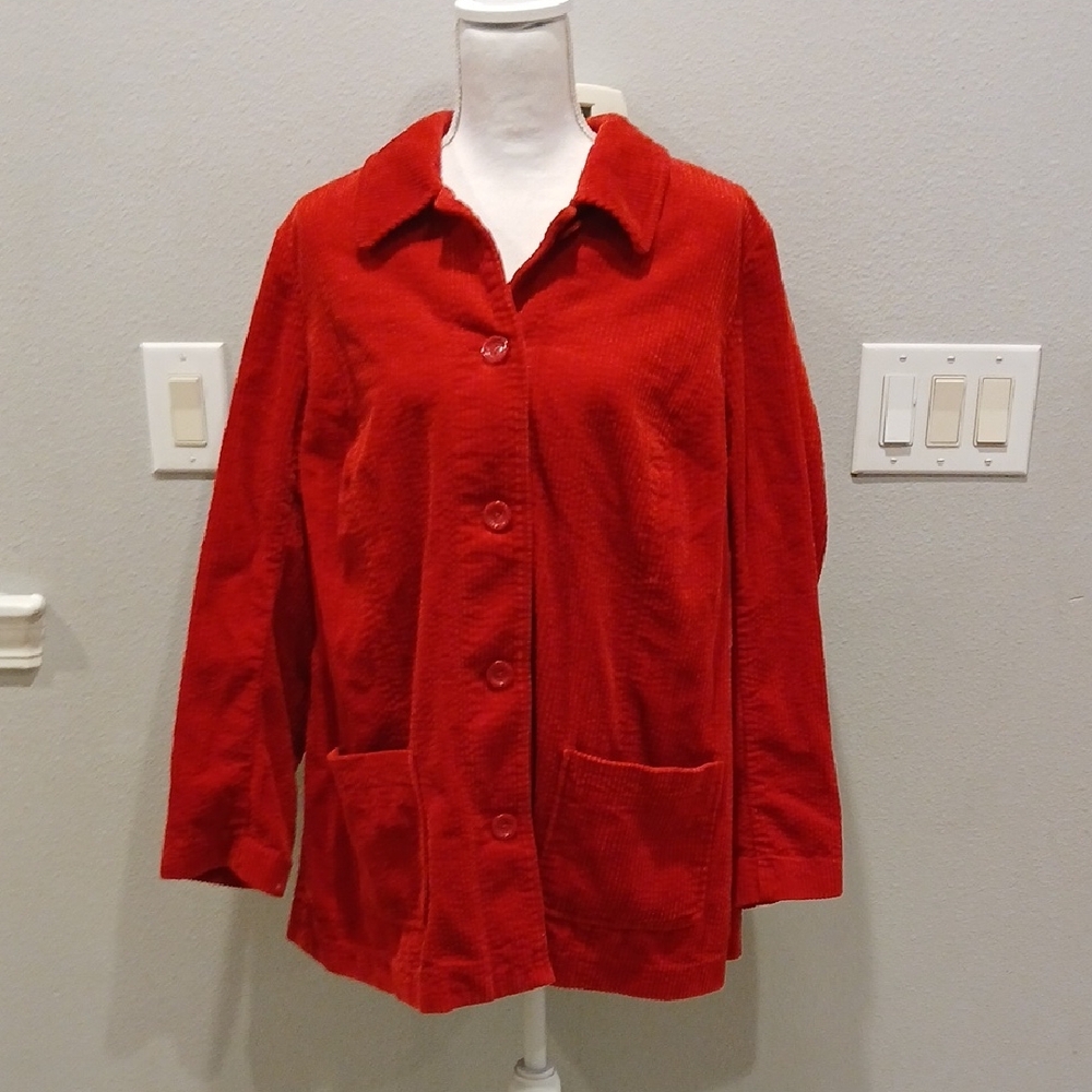 J. Jill Vibrant Red Utility Jacket 1x Cordoury Cotton